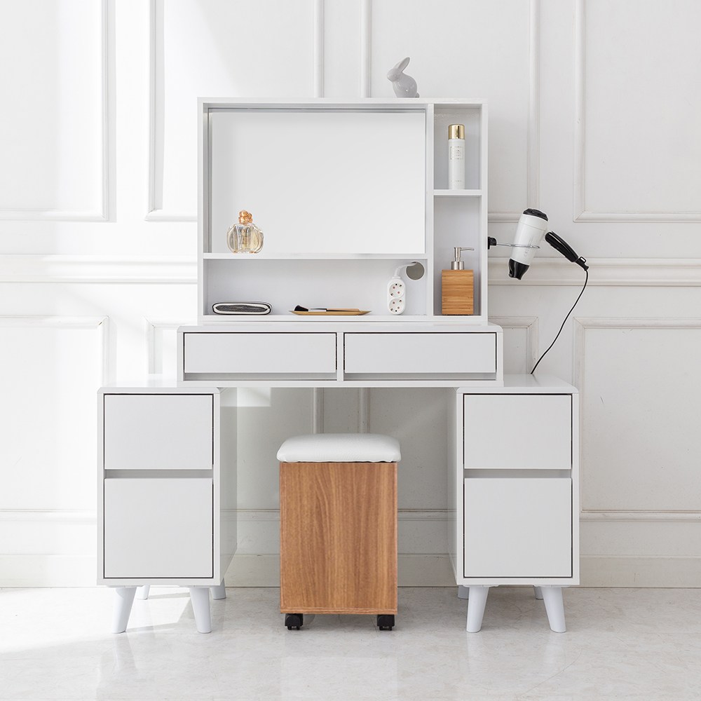 해해동동 세리나(Serina)화장대 800 서랍장300+300 확장형 (의자별도), 화이트