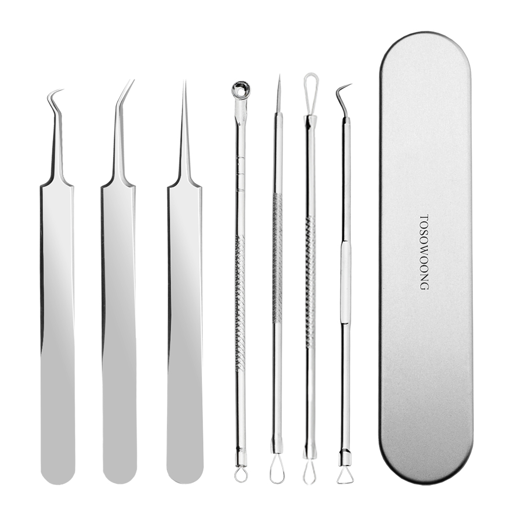 레드스팟 7종 압출기 여드름 피지 뾰루지 블랙헤드 화이트헤드 제거 압출 핀셋, 1세트, 단일색상