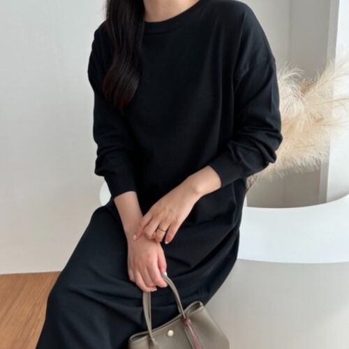 위시엘 빅사이즈 부드러운 스트라이프 니트 롱 원피스