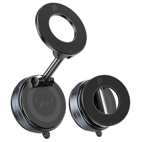 비티냐 360도 회전 접이식 진공 흡착 맥세이프 핸드폰 거치대 다이얼형, 1세트, 매트블랙