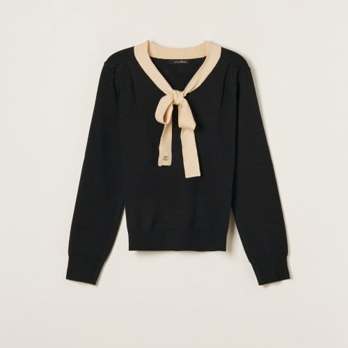 로엠 배색 타이 스웨터 RMKAF23RT1, 가을 겨울 데일리룩 완벽템!