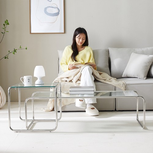 깔끔함의 끝판왕! 모노 스테인레스 강화유리 모듈 소파테이블로 거실 분위기 바꿨어요!