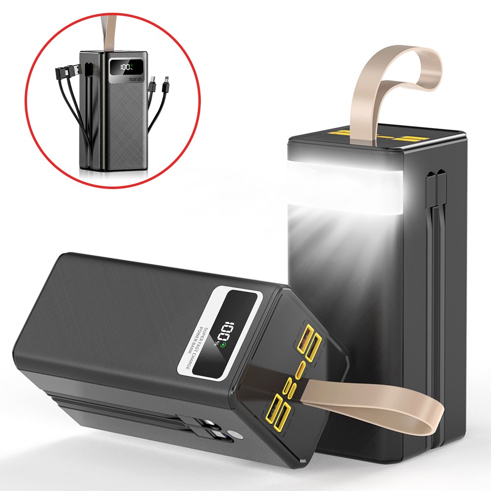 THOUSTA 대용량 보조배터리 60000mAh 고속충전PD 22.5W  멀티단자 케이블 내장 차박 여행 캠핑용 파워뱅크