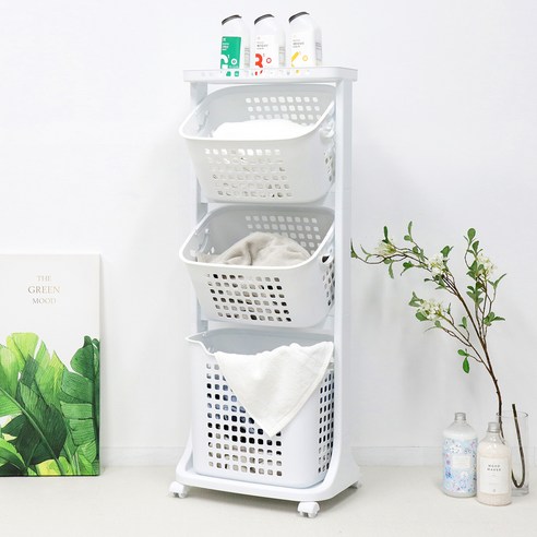 세탁실 정리 끝판왕! 네이쳐리빙 모던 트롤리 스윙 3단 빨래바구니 내돈내산 후기